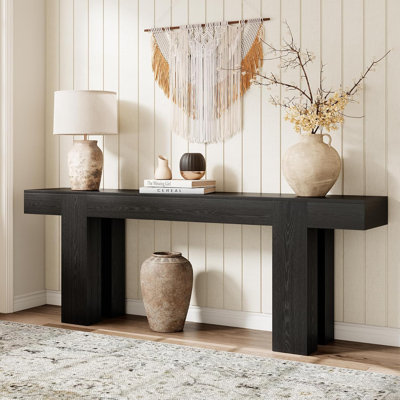 Console extra longue de 220 cm (86,6 po), table d'entrée en bois, grande table de style champêtre à placer derrière un canapé dans le salon ou le couloir, style noyer