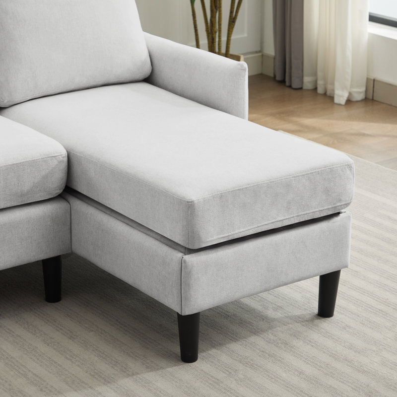 Canapé modulaire rembourré avec méridienne, Mélange de lin gris