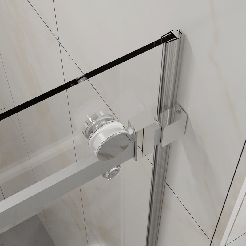 Frameless Shower Door, 60" W X 72" H Silent Sleek Sliding Glass Door, 1/4" (6Mm) Thick Tempered Clear Glass, Silver