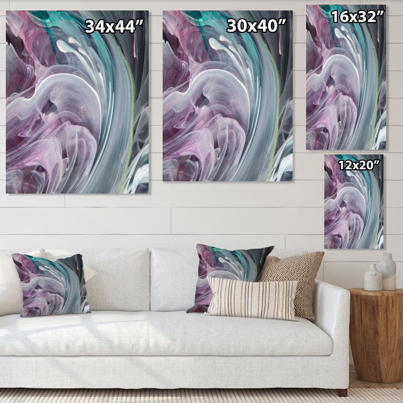 Turquoise et mauve liquide Flow Art IV - reproduction d'art moderne sur toile, Toile tendue, H 12 po x l 8 po x P 1 po