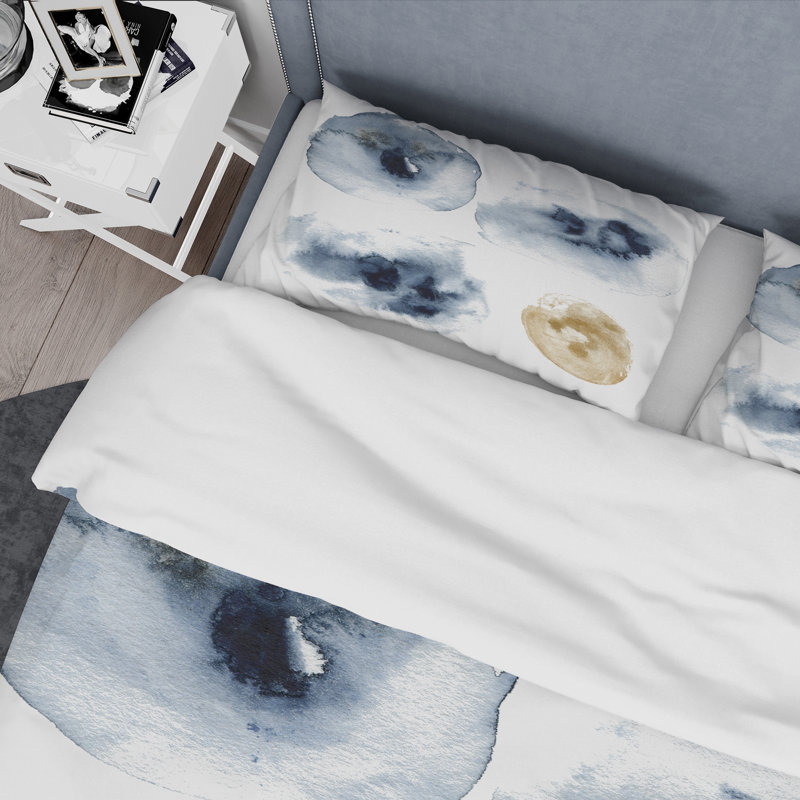 Ensemble de housse de couette en microfibre bleu foncé / or / blanc, Housse de couette pour très grand lit et 2 très
