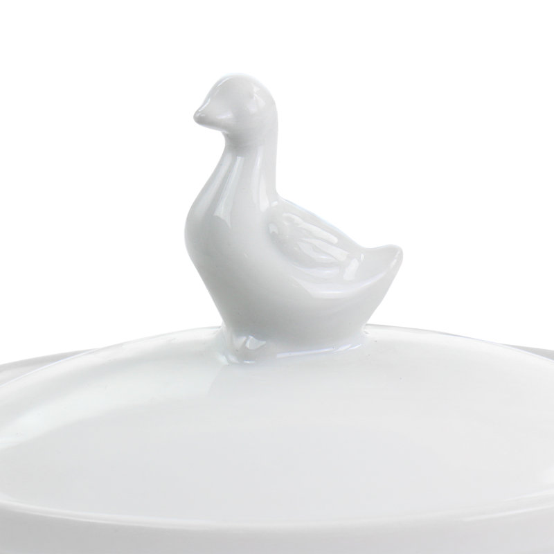 Martha Stewart 5.7 Inch Oval Ceramic Goose Container With Lid In White