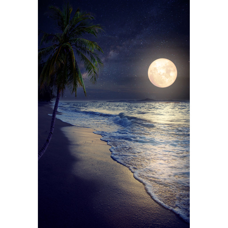 Beach And Full Moon by Jakkapan21 - Wrapped Canvas Print, 46cm H x 30cm W x 3.8cm D