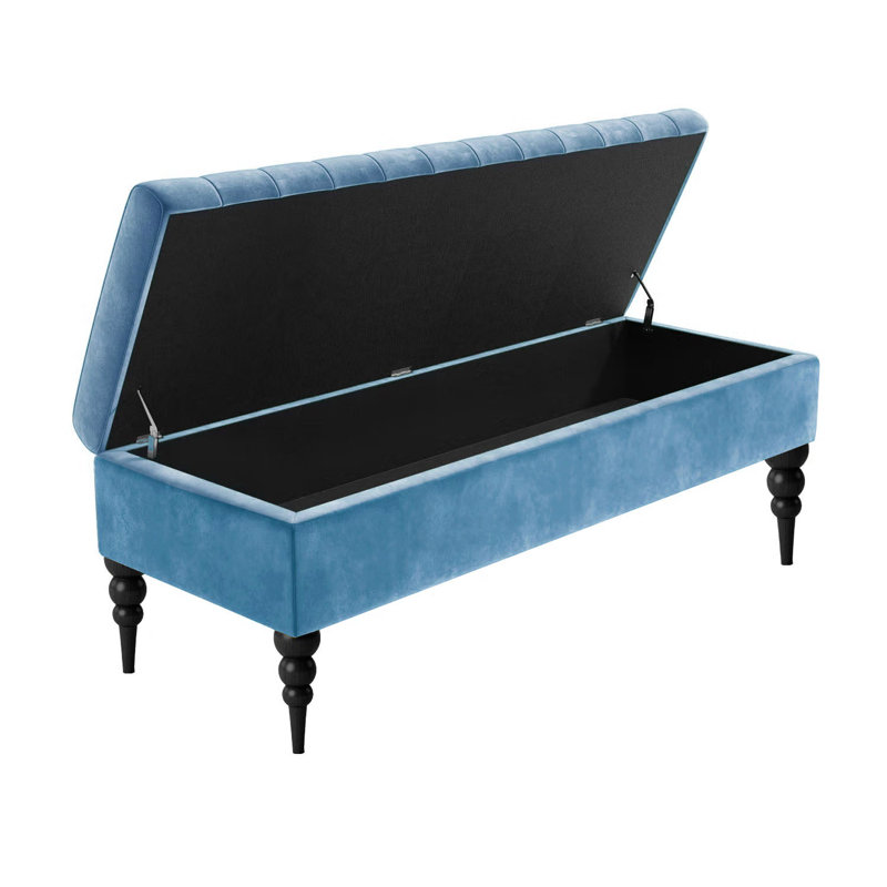 Safar Plain Ottoman Storage Bench - Plush Velvet Shoe Bench - Upholstered Footstool with Storage, Light Blue