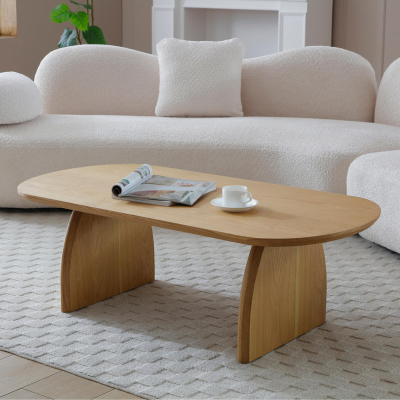 Table basse scandinave Elegance avec plateau elliptique et pieds en arc, Naturel