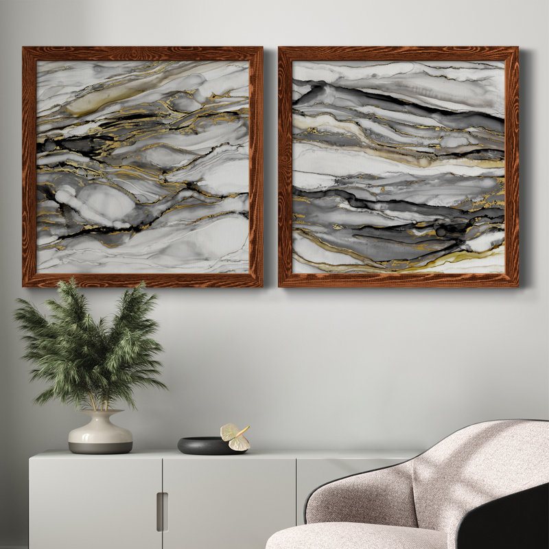 Marbré or I - ensemble de 2 peintures sur toile encadrées, H 27,5 po x l 55 po x P 1,5 po, Érable encadré