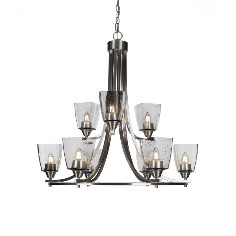 Lustre 9 lumières, Nickel brossé, Transparent