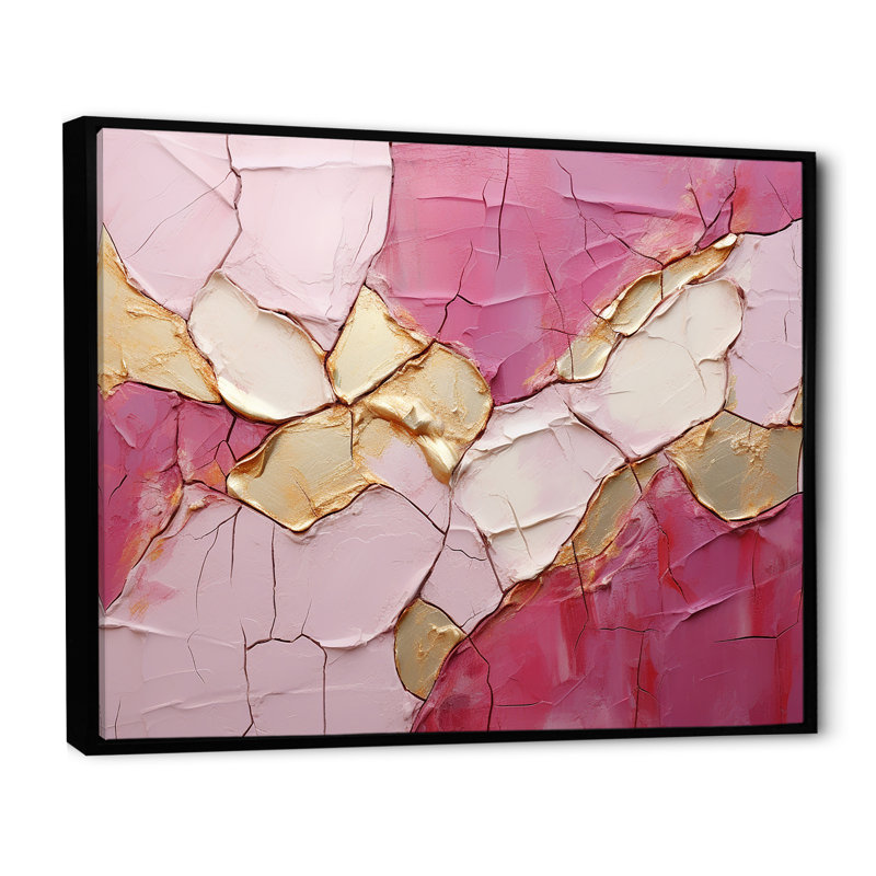 Gold Pink Minimalism Poteries  - Abstract Spirals Wall Decor, Black Floater Framed, 24" H x 32" W x 1" D