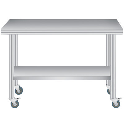Table de préparation pour cuisine en acier inoxydable de qualité supérieure - Poste de travail de qualité commerciale 24 po x 60 po - Tablette inférieure réglable, dosseret et roulettes verrouillables - Table utilitaire résistante à la rouille pour la terrasse, le restaurant, le barbecue - Dimensions: 24 po x 60 po