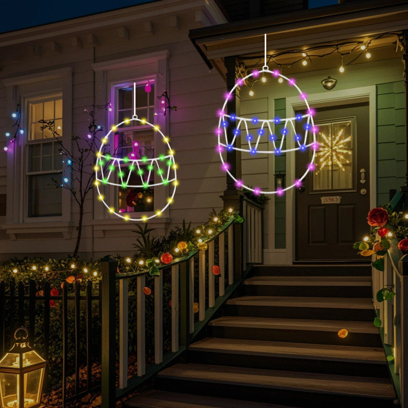 Window Light With Timer 2 Pieces Easter Decoration Window Light Hanging LED String Lights Easter Decoration Window Lights Battery