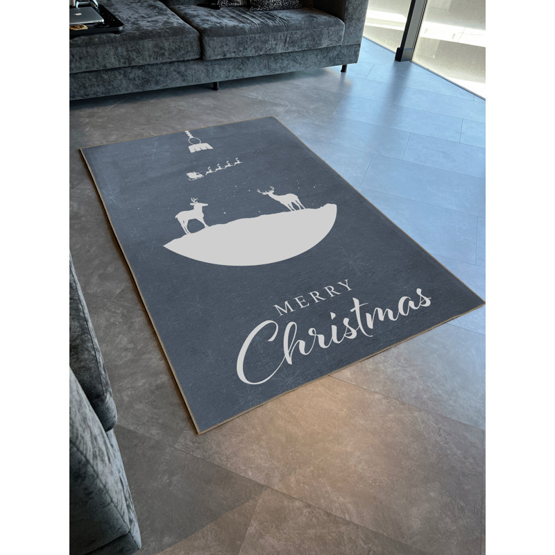 Tapis décoratif bleu à motif de lune et de renne sur le thème de Noël bleu, Tapis de couloir 3 pi 9,81 po x 9 pi 10,11 po