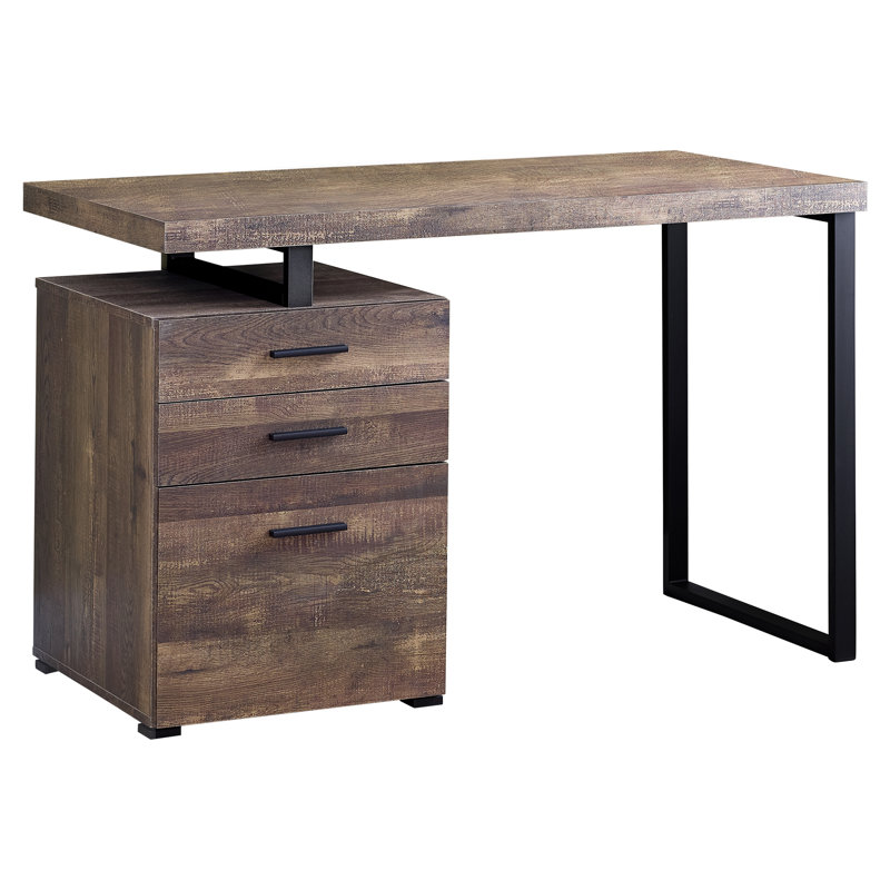 Petrella Computer Desk, Brown Reclaimed/Black, Left-Hand Facing