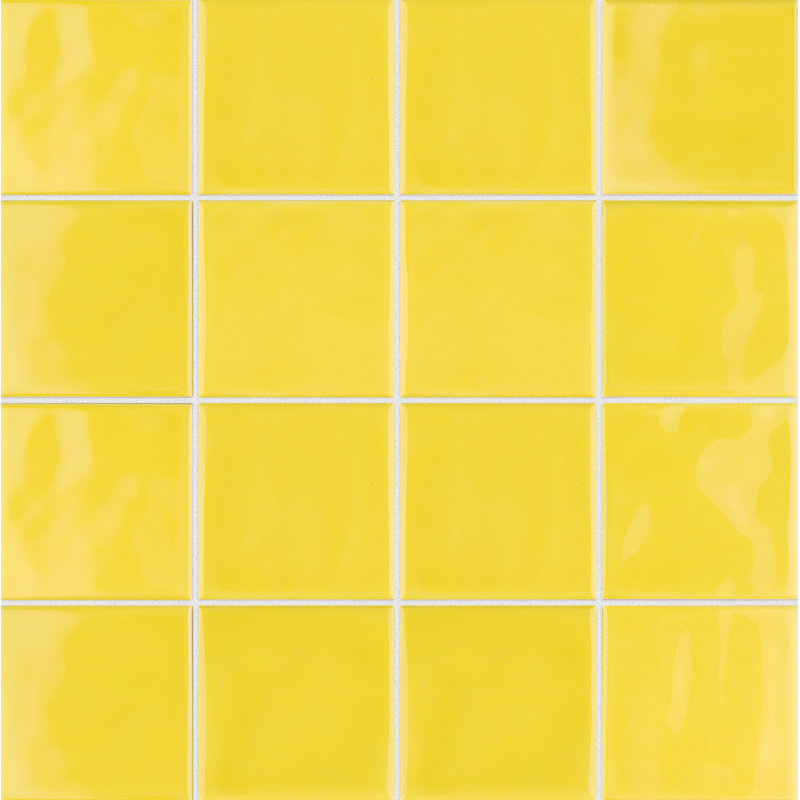 Twist 4" x 4" Ceramic Grid Mosaic Tile, Yellow
