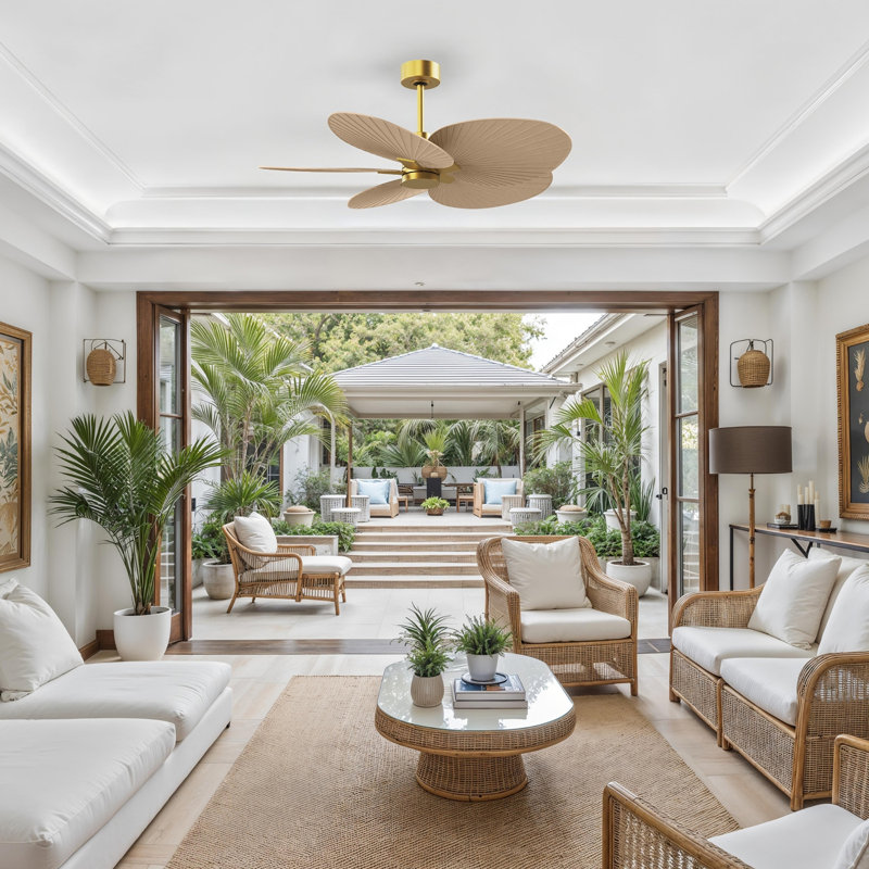 Alessandra - Five Blade Ceiling Fan, Brushed Brass, Light Maple Tone