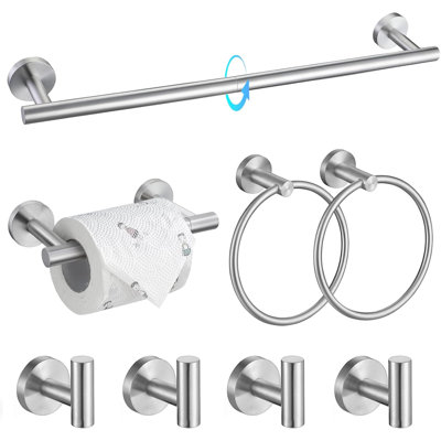 8-Piece Bathroom Hardware Set SUS304 Stainless Steel Wall Mounted Towel Bar Toilet Paper Holder And Hooks