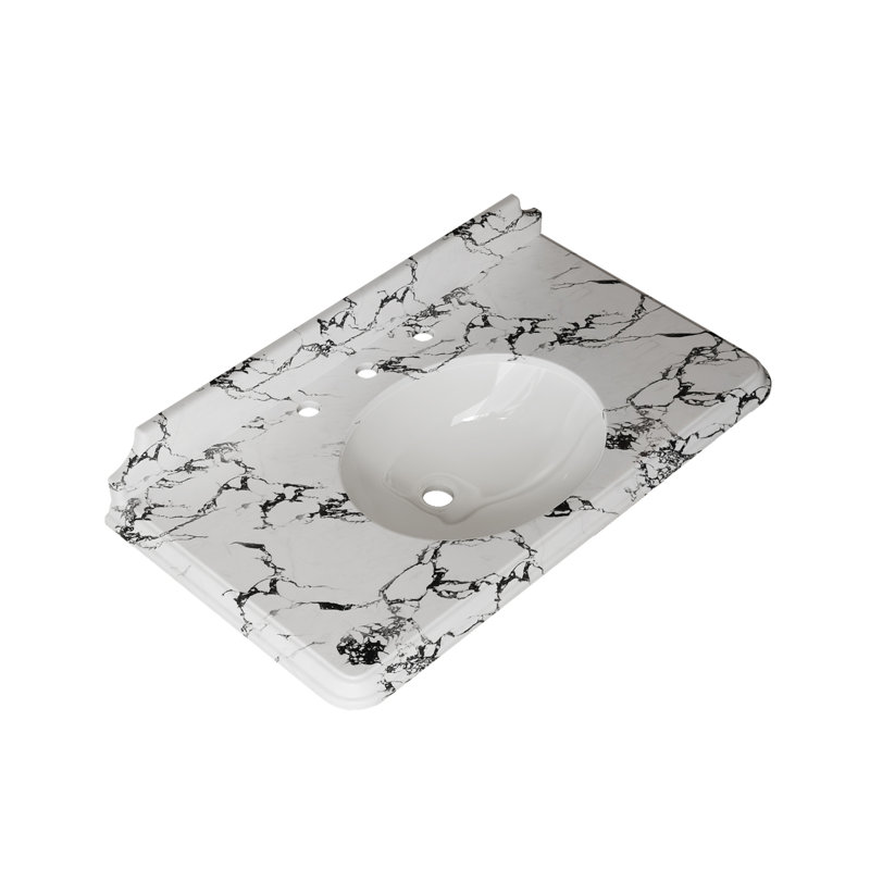Comptoir de salle de bain en céramique 36 po avec 3 trous pré-percés, sans armoire ni robinet, sans couvercle de lavabo et ensemble de drain, blanc panda Vici