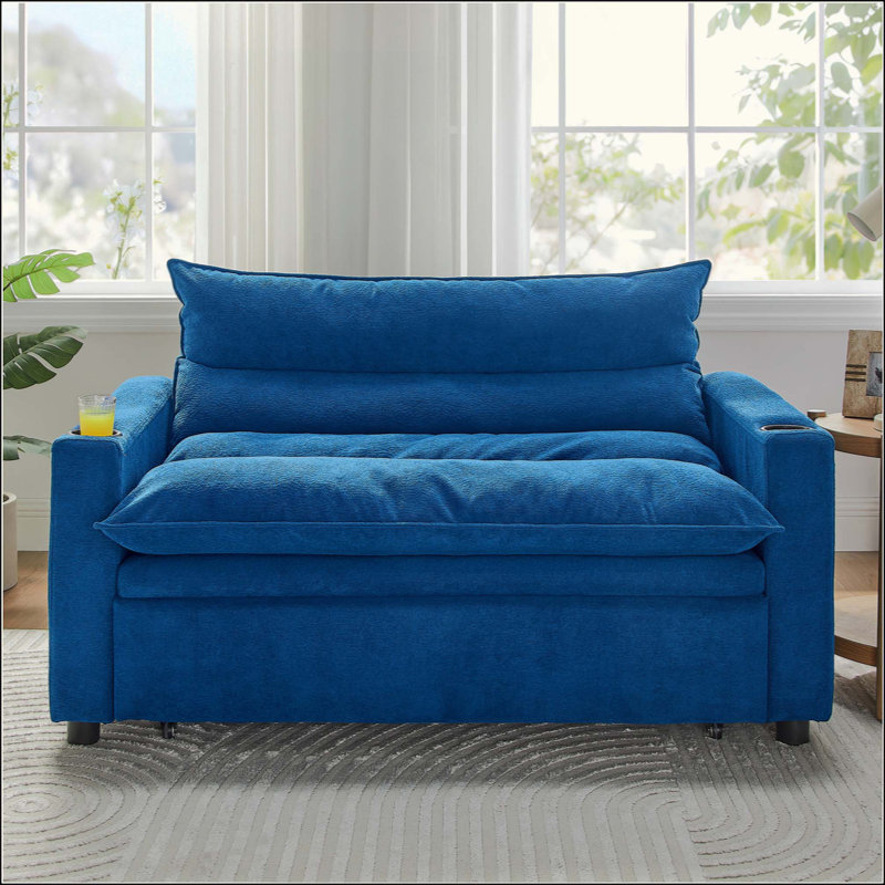 Convertible Sofa Bed, 3-In-1 Multi-Functional Velvet Sleeper Couch Pull-Out Bed, 47'' Loveseat Chaise Lounge With Adjustable Backrest , Living Room, Small Space