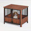 Caisse pour chien de 31,5 po en bois de noyer cannelé de style meuble pour petits et moyens chiens - conception à double porte, maisonnette décorative et table d'appoint intérieure.-1719873430-1719873428