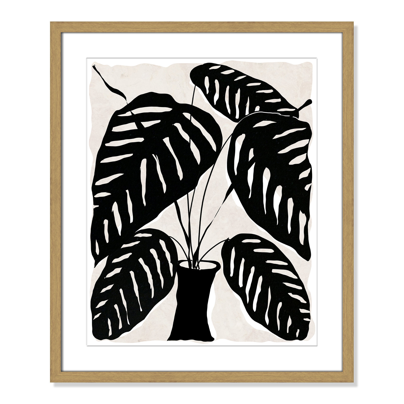 Black and White Potted Plant I Print, 25.5" H x 21.5" W x 0.75" D, Natural Framed