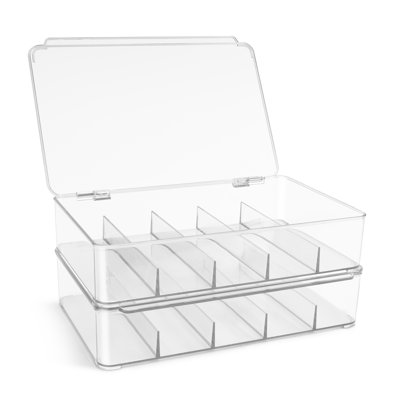Sorbus - Paquet de 3 organisateurs empilables en plastique pour salle de bain, tiroir, sous l'évier, tablettes ou armoires - Bacs de rangement à 5 sections avec couvercle à charnières pour le tri des bijoux, Legos, petits jouets, marqueurs, figurines
