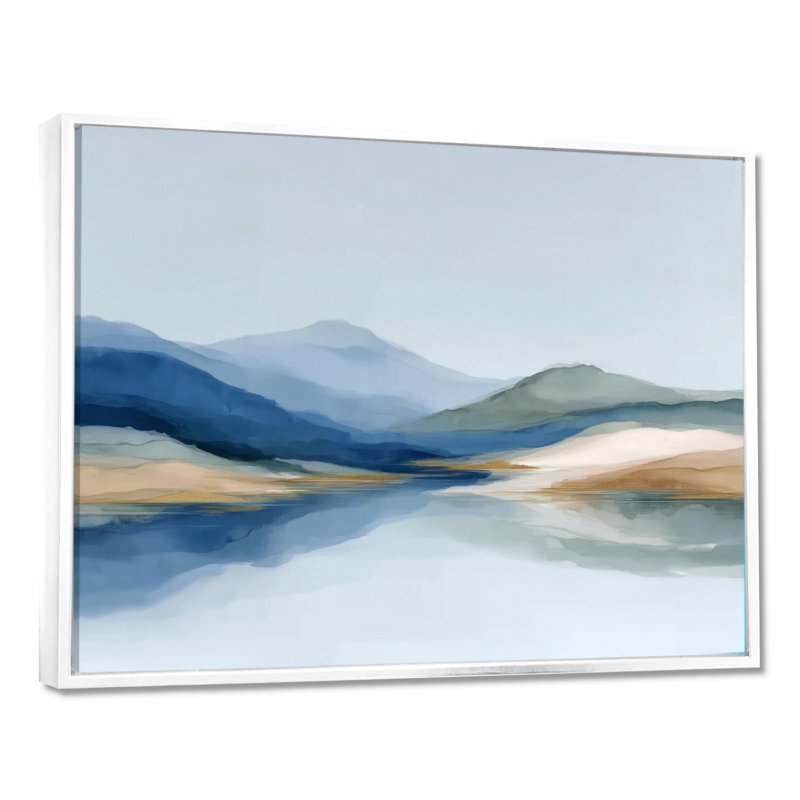 Blue Waves Heights Golden Coastal - Waves, reproduction d'art sur toile, paysage bleu, Cadre flottant, H 24 po x l 32 po