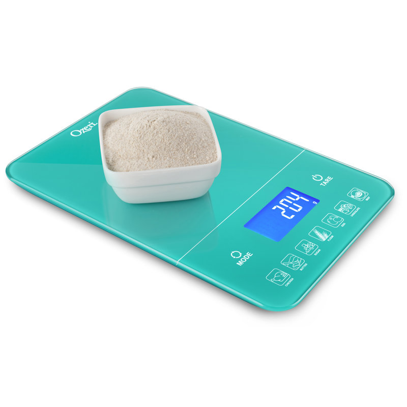 Balance de cuisine numérique en verre trempé 22 lb (10 kg) Ozeri Touch III, Bleu sarcelle
