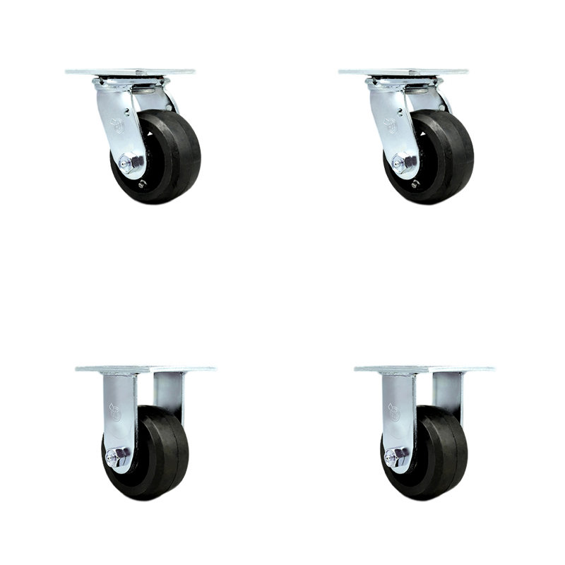 4 Inch Rubber on Steel Caster Set with Ball Bearings 2 Swivel 2 Rigid SCC|SCC-30CS420B-2-R420-2