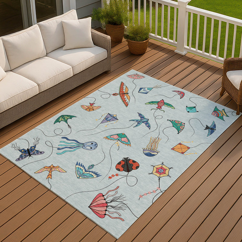 Machine Washable Indoor/Outdoor Chantille ACN2659 Kids Rug, Sky, 5' x 7'6"