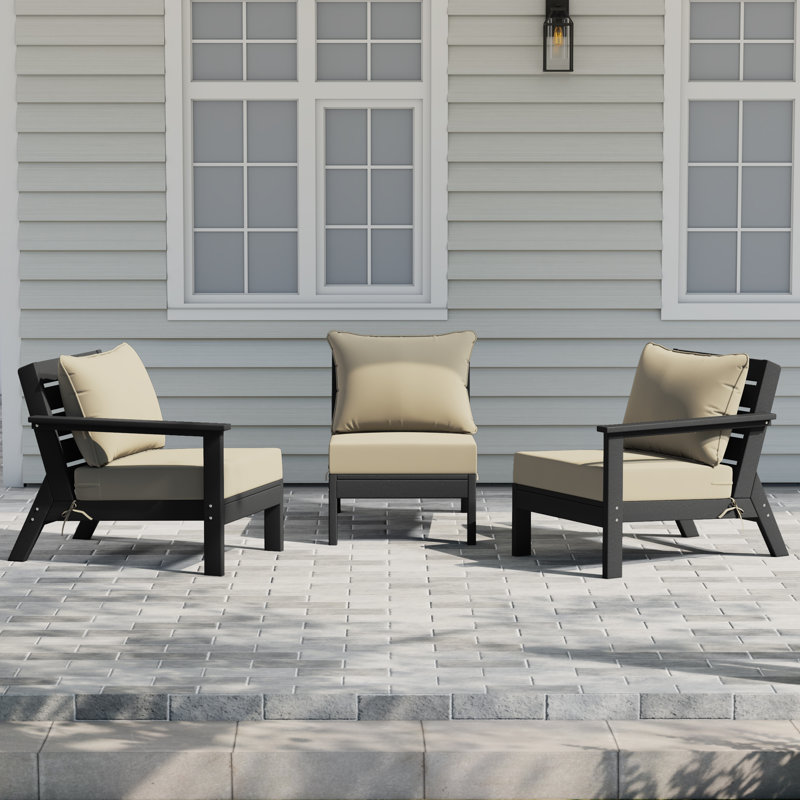 3-Piece Deep Seating Set With Cushions, Black, Beige