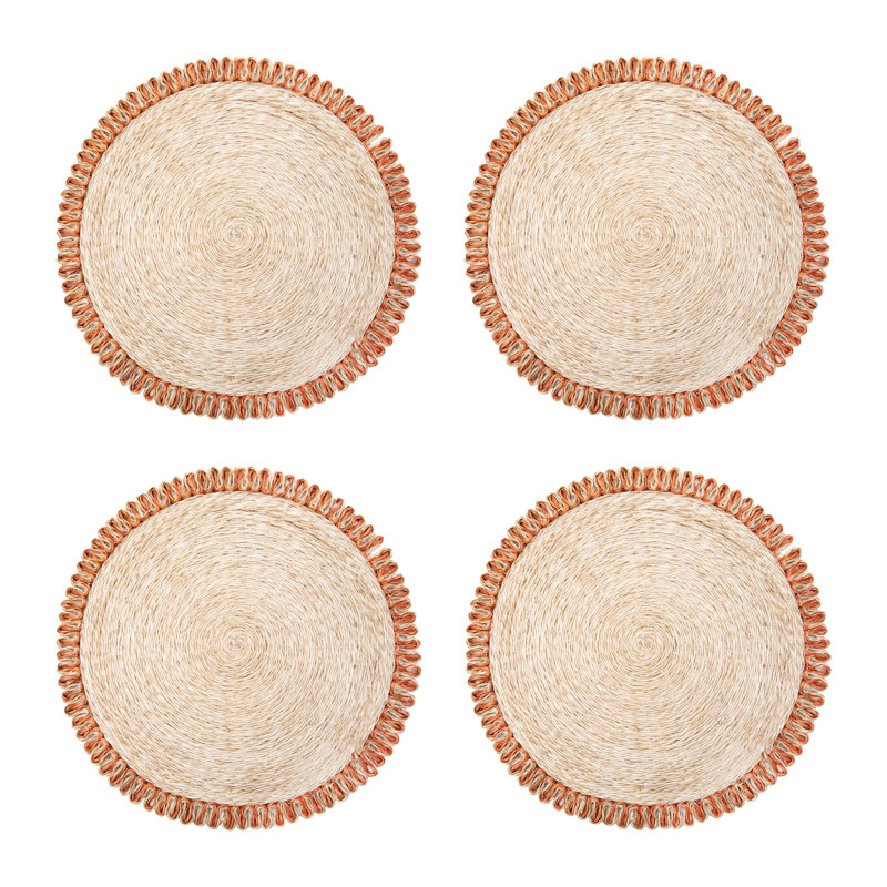 Amaretto Abaca Round Placemat, Natural/Orange