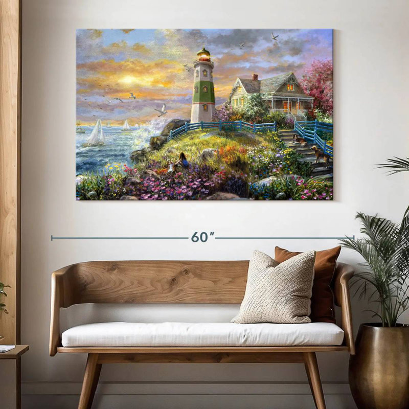 Regarder le coucher de soleil au phare, H 34 po x l 51 po