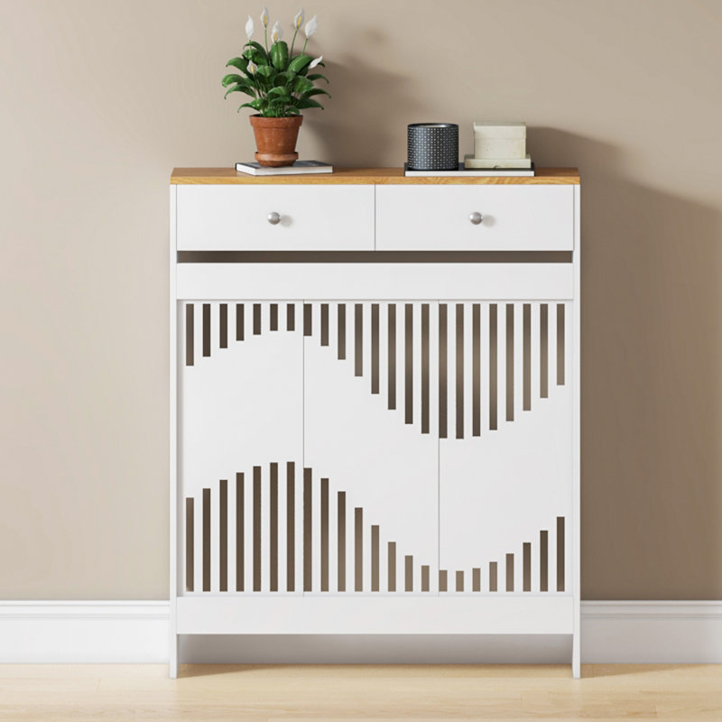 Radiator Cover With Drawers, Modern Mdf Wood Cabinet Shelf Heating Cover For Living Room Bedroom Hallway, White/Wood