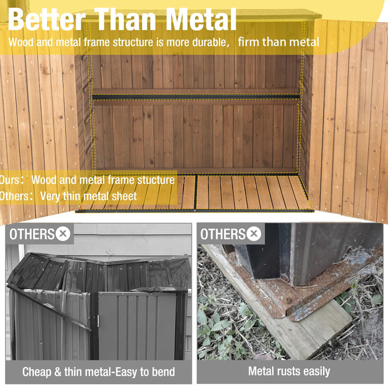 Fir Wood and Metal Frame Outdoor Storage Shed with Double Doors