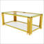 Table basse moderne à miroir noir avec structure asymétrique en métal et tablette inférieure pour rangement élégant, 47,5 po-1858669616