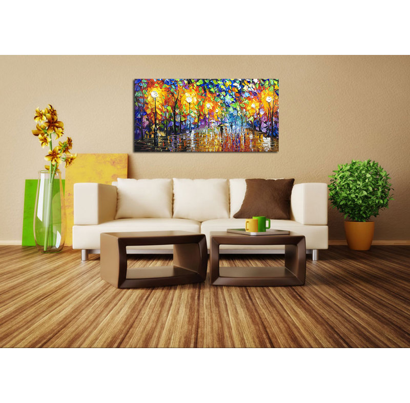 Night Rainy Street - peinture sur toile tendue tendue - acrylique