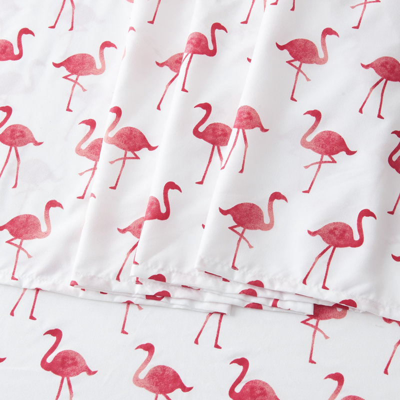 Queen Flamingo Print Coastal Microfiber Sheet Set