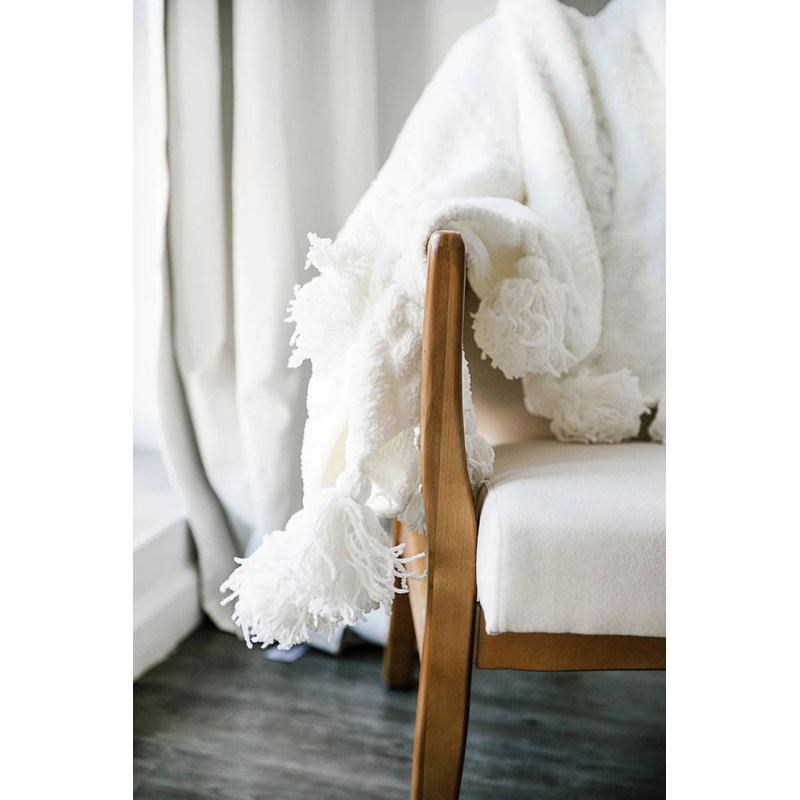 Braided Pom Throw Blanket, Off White