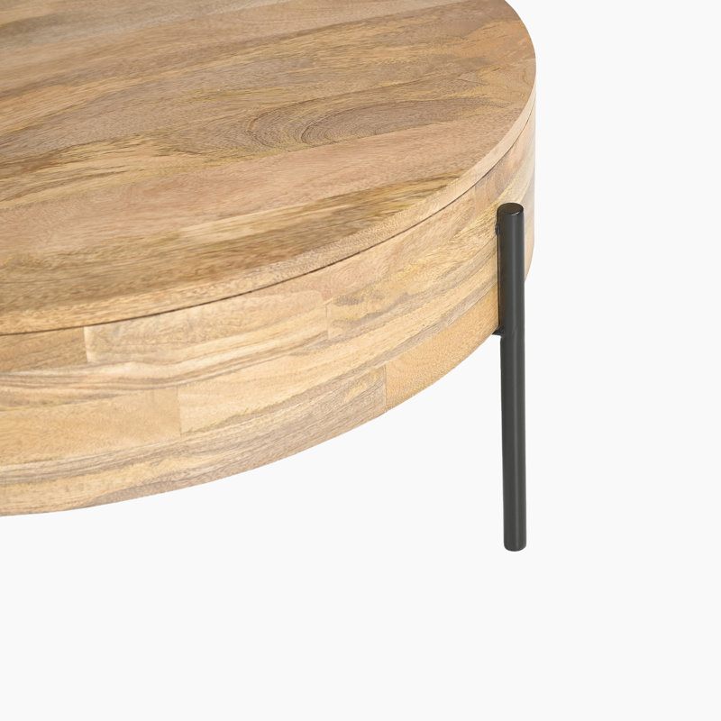 Rowan Solid Acacia Wood & Metal Round Coffee Table - Modern Rustic Minimalist Design