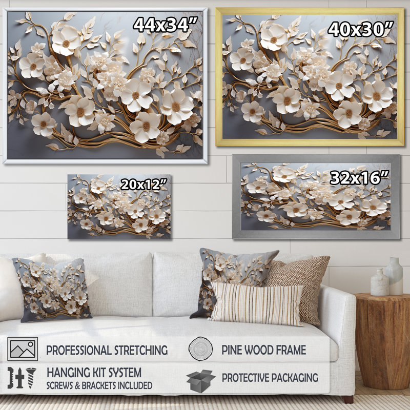 White Orchid Tree Garden Of Branches 7 - Abstract Floral Canvas Wall Art Print - Orchid Tree Print on canvas, No Frame