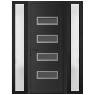 Front Exterior Prehung uPVC Metal-Plastic Manux 8113 Matte Black 2 Side Sidelite Transoms Office Commercial and Residential Doors Entrance Patio Garage 68 x 80 (W16+36+16 x H80) Right hand Inswing