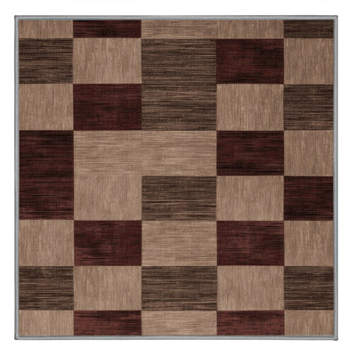 Machine Washable Checkered Gray Area Rug
