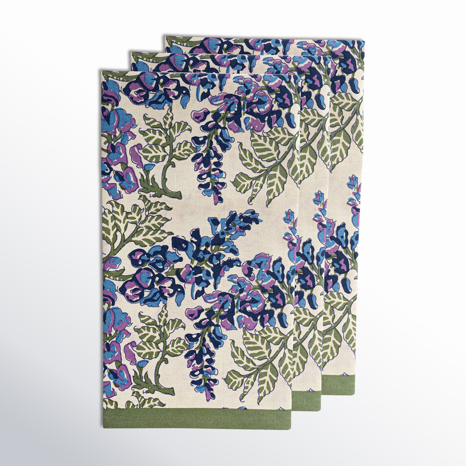 Kappa Floral Tea Towel Kitchen Towel, Olive Green/Blue/Ivory/Purple