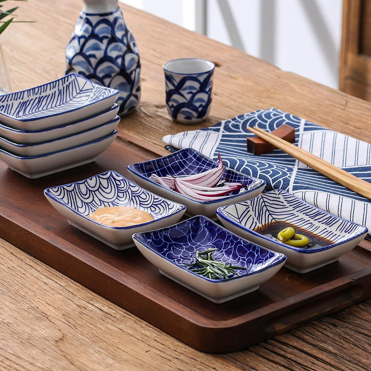 vancasso Takaki Porcelain Sushi Plate Set for 2, Japanese Style