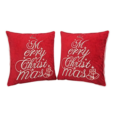 Set of 2 20 Inch Red Velvet Christmas Throw Pillows With Insert Merry Christmas Embroidery Hidden Zipper Indoor Holiday Decor Cushions