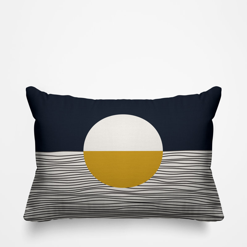 Coussin décoratif intérieur / extérieur Carmy, 14 po x 20 po, Jaune / beige / bleu marine, Rectangulaire