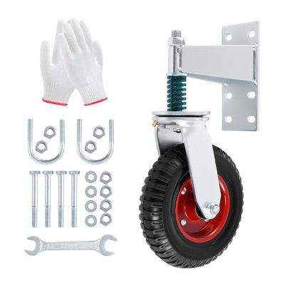 8'' Gate Wheel, 360° Swivel Heavy Duty rubber Gate Caster | Spring-Loaded Gate Rollers with Screws and Wrenches for Wooden and Metal Gates, 226KG Capacity