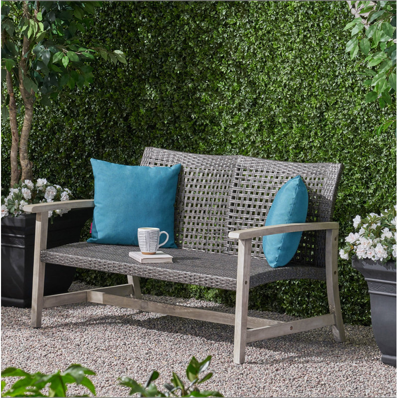 Causeuse en bois et osier Hampton, Gris / Kaki