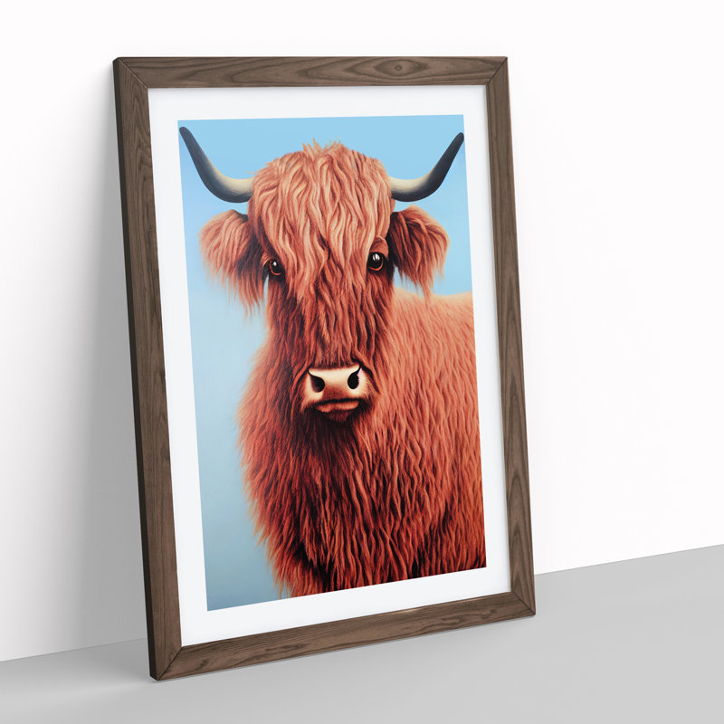 Curious Highland Cow - Single Picture Frame Print, 34cm H x 25cm W x 2cm D, Brown Framed
