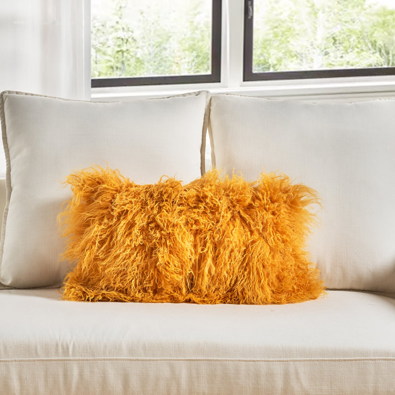 Housse et insert de coussin rectangulaire en laine, Plumes, Jaune
