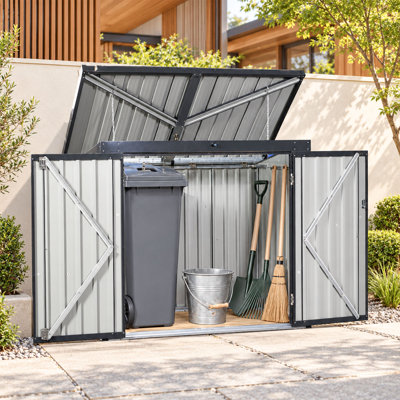 Poubelle en métal pour 2 poubelles noires avec toit incliné, acier galvanisé